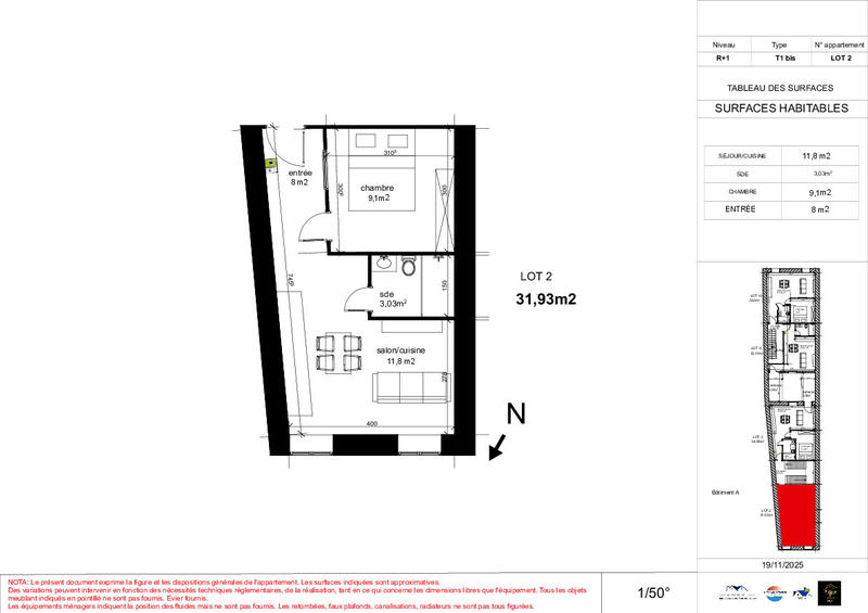Appartement - 32 m² - 2 pièces