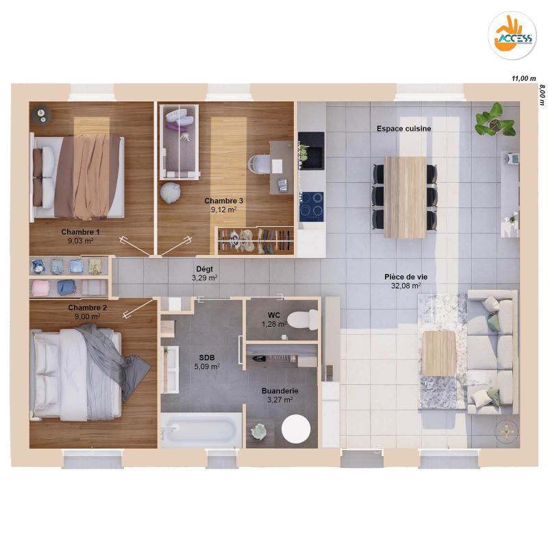 Maison - 72 m² - 5 pièces