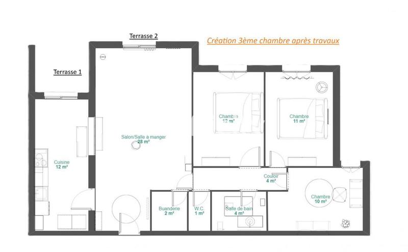 Appartement - 82 m² - 3 pièces