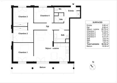 Appartement - 96 m² - 5 pièces