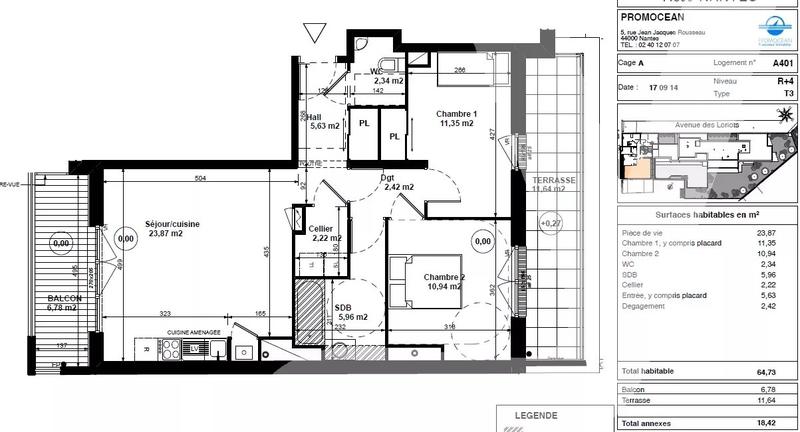 Appartement - 65 m² - 3 pièces