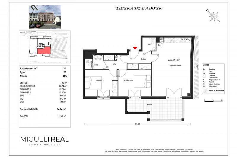 Appartement - 64 m² - 3 pièces