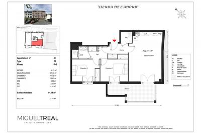 Appartement - 64 m² - 3 pièces