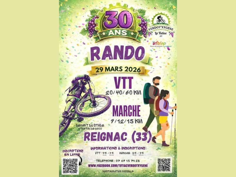 Rando pédestre ou Vtt à l'occasion des 30 ans de Verdot’Xygène