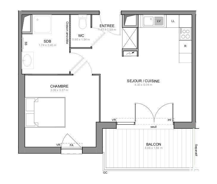 Appartement - 42 m² - 2 pièces