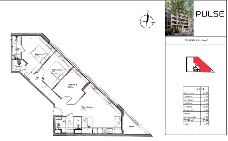 Appartement - 70 m² - 4 pièces