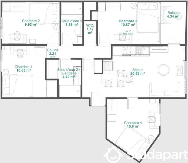 Chambre - 10 m² - 1 pièce