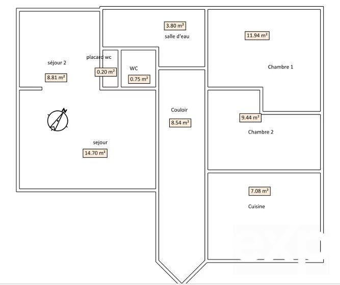 Appartement - 66 m² - 3 pièces