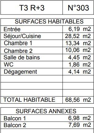 Appartement - 69 m² - 3 pièces