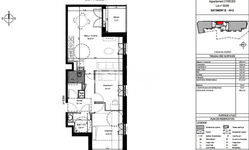 Appartement - 61 m² - 3 pièces