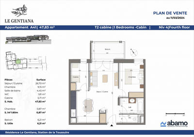 Appartement - 47 m² - 2 pièces