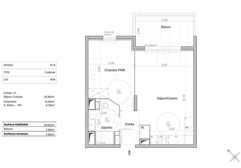 Appartement - 43 m² - 2 pièces