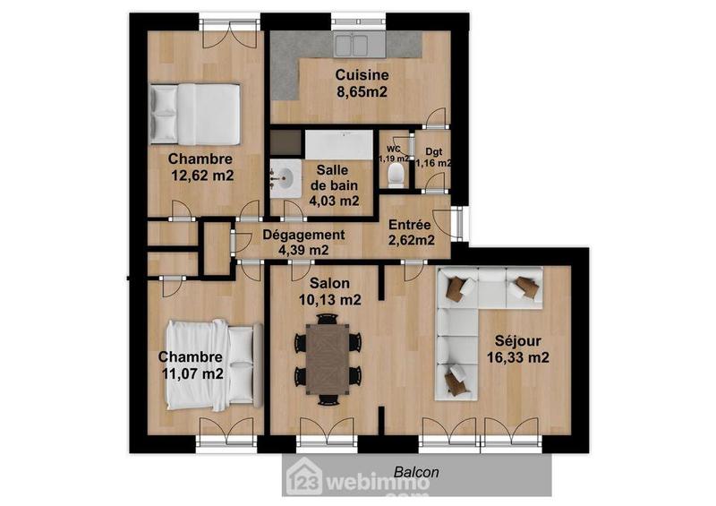 Appartement - 72 m² - 3 pièces