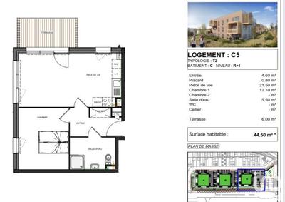 Appartement - 44 m² - 2 pièces