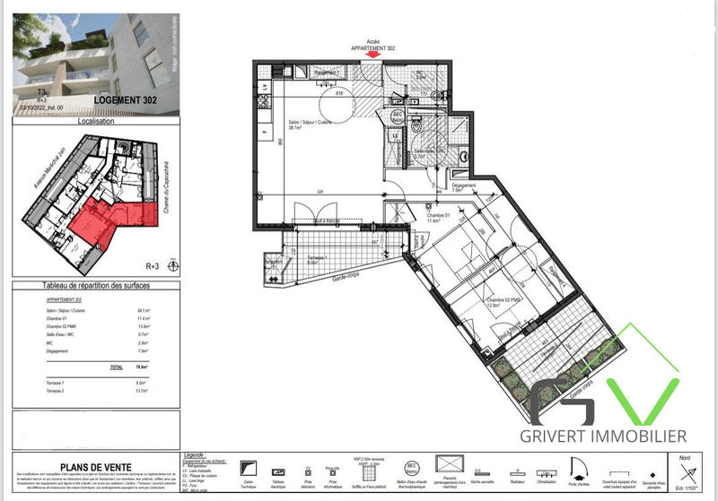 Appartement - 80 m² - 3 pièces