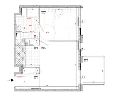Appartement - 43 m² - 2 pièces