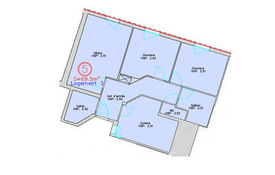 Appartement - 69 m² - 3 pièces