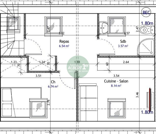 Appartement - 30 m² - 2 pièces