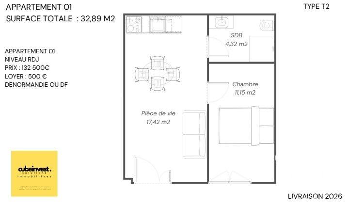 Appartement - 33 m² - 2 pièces