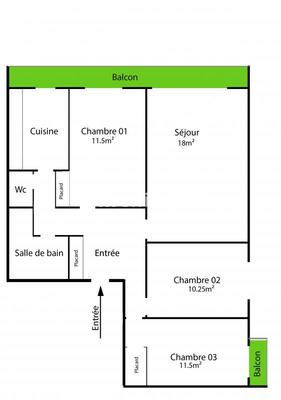 Appartement - 72 m² - 4 pièces