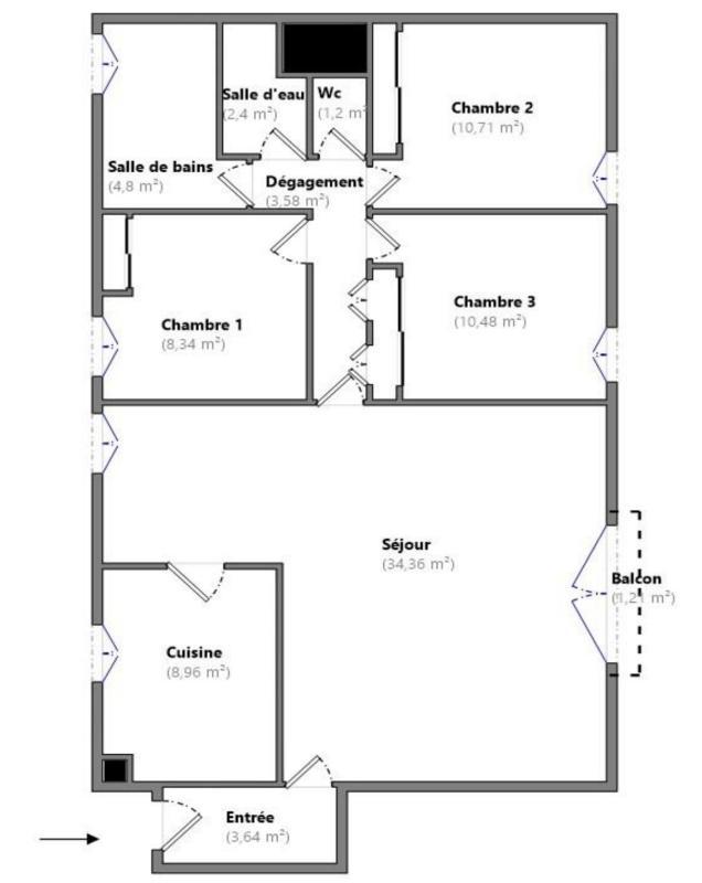 Appartement - 89 m² - 5 pièces