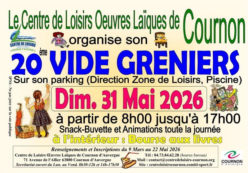 20ème vide greniers du centre de loisirs oeuvres laïques de cournon