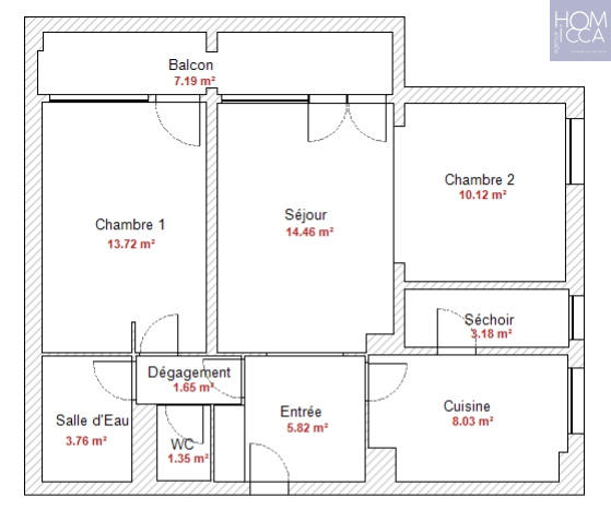 Appartement - 59 m² - 3 pièces