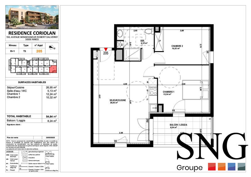 Appartement - 55 m² - 3 pièces