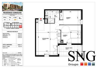 Appartement - 55 m² - 3 pièces