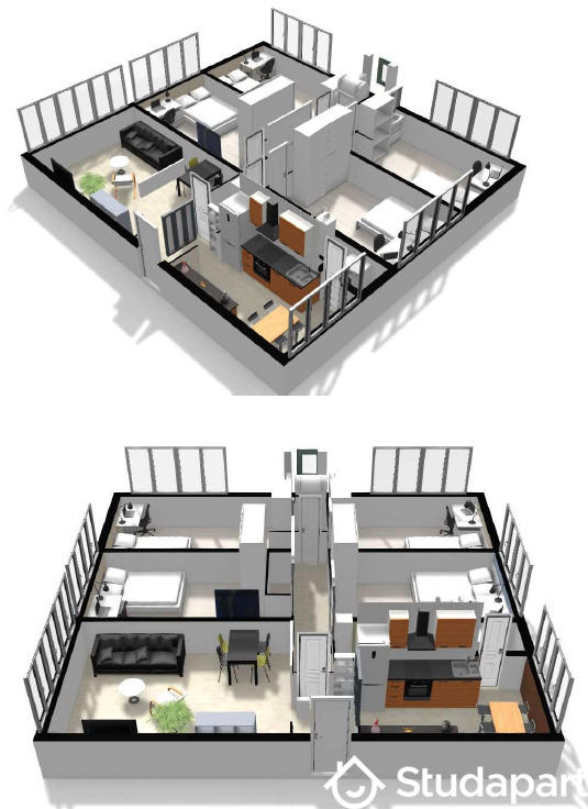 Chambre - 14 m² - 1 pièce