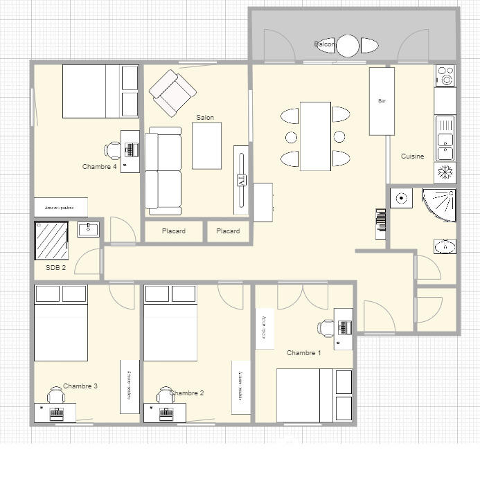 Chambre - 9 m² - 1 pièce