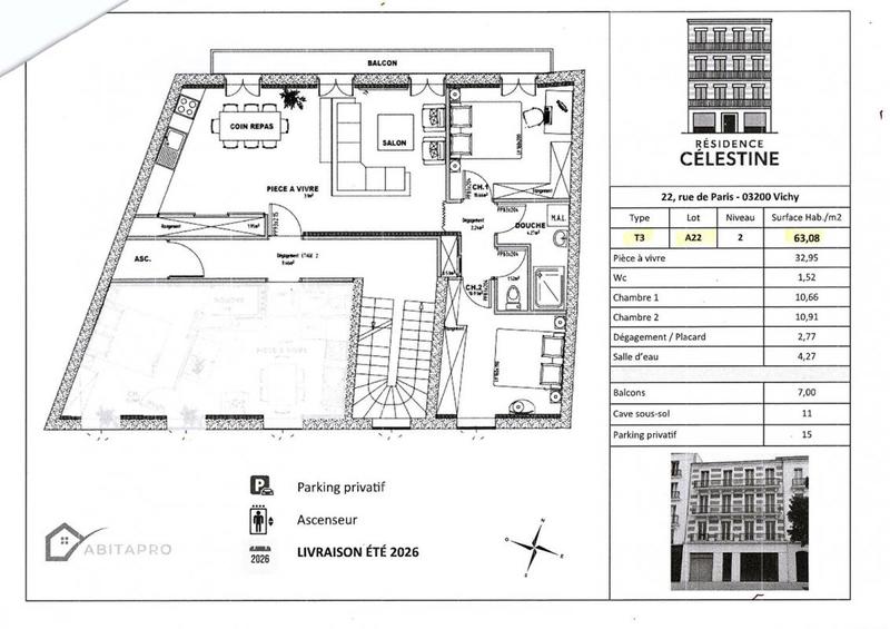 Appartement - 63 m² - 3 pièces