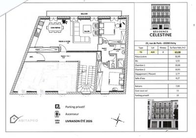 Appartement - 63 m² - 3 pièces