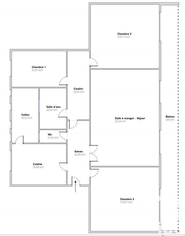Appartement - 95 m² - 5 pièces