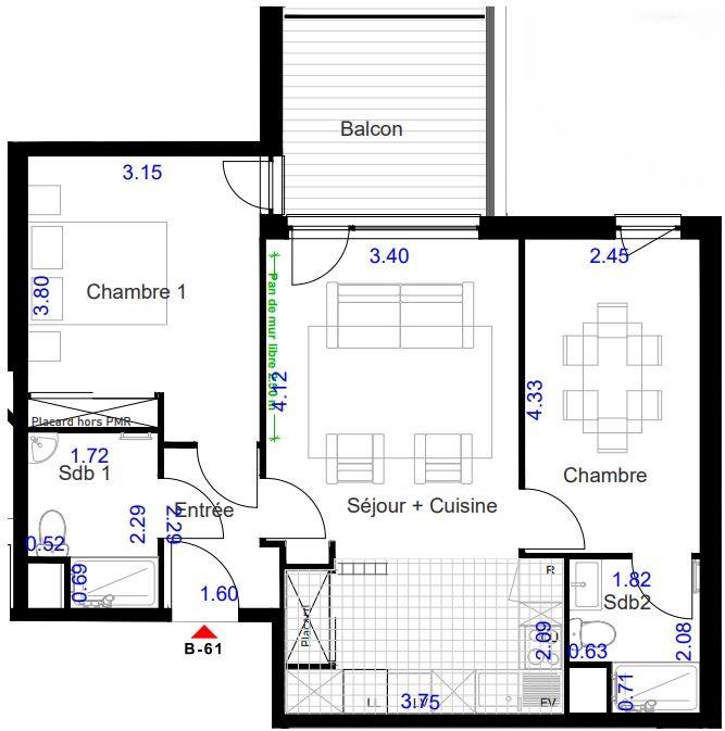 Appartement - 55 m² - 3 pièces