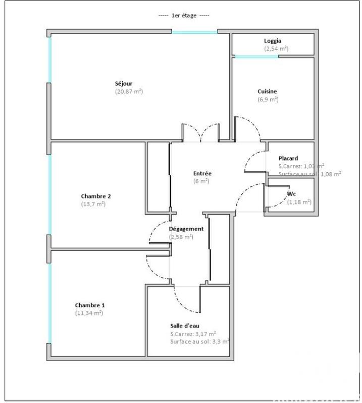 Appartement - 69 m² - 3 pièces