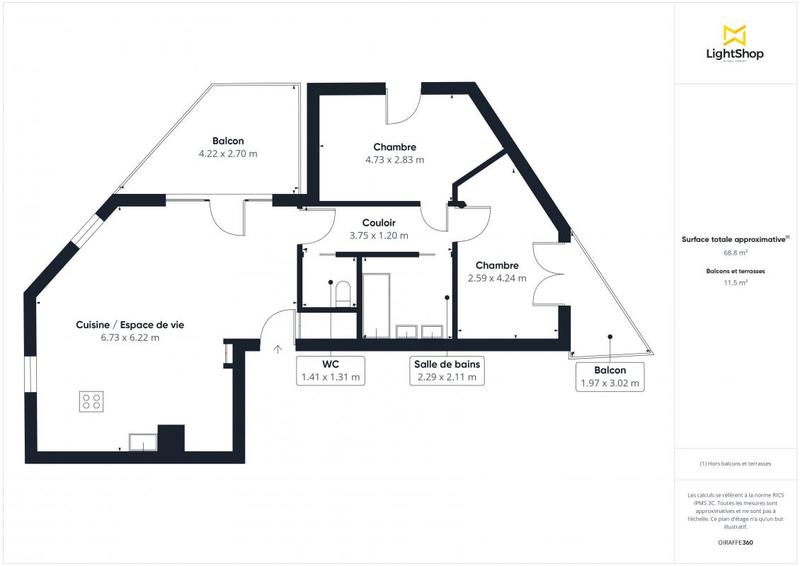 Appartement - 69 m² - 3 pièces