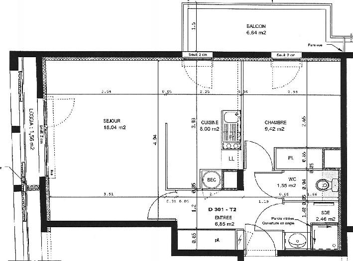 Appartement - 46 m² - 2 pièces