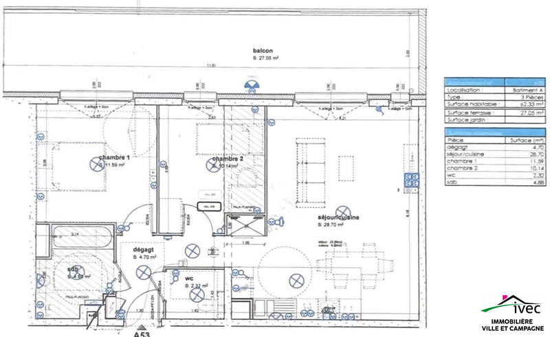 Appartement - 62 m² - 3 pièces