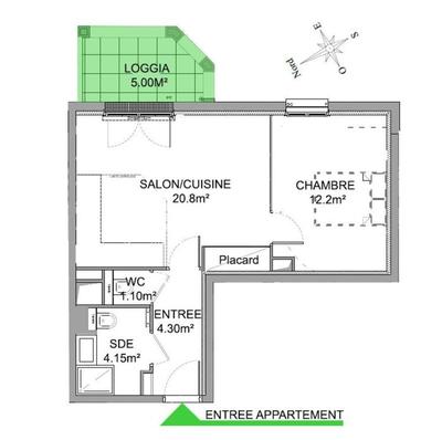 Appartement - 43 m² - 2 pièces