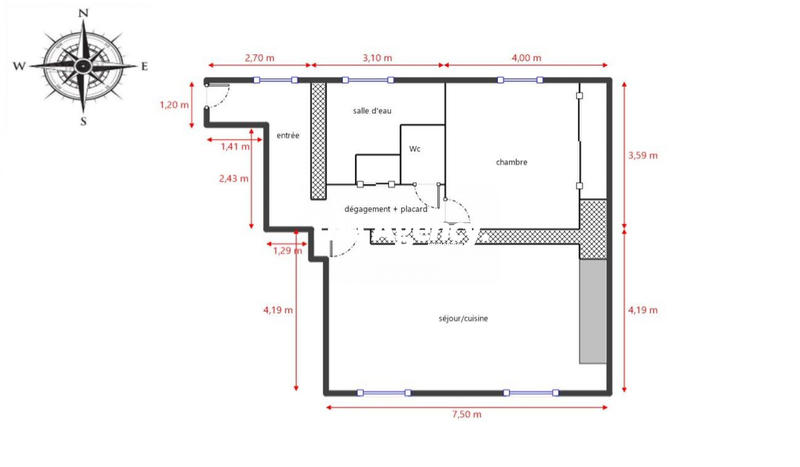 Appartement - 59 m² - 2 pièces