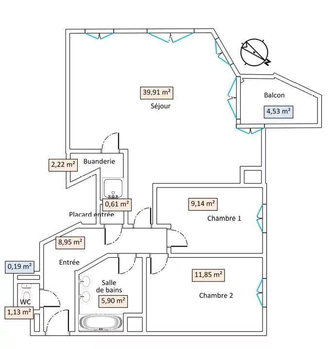 Appartement - 80 m² - 4 pièces