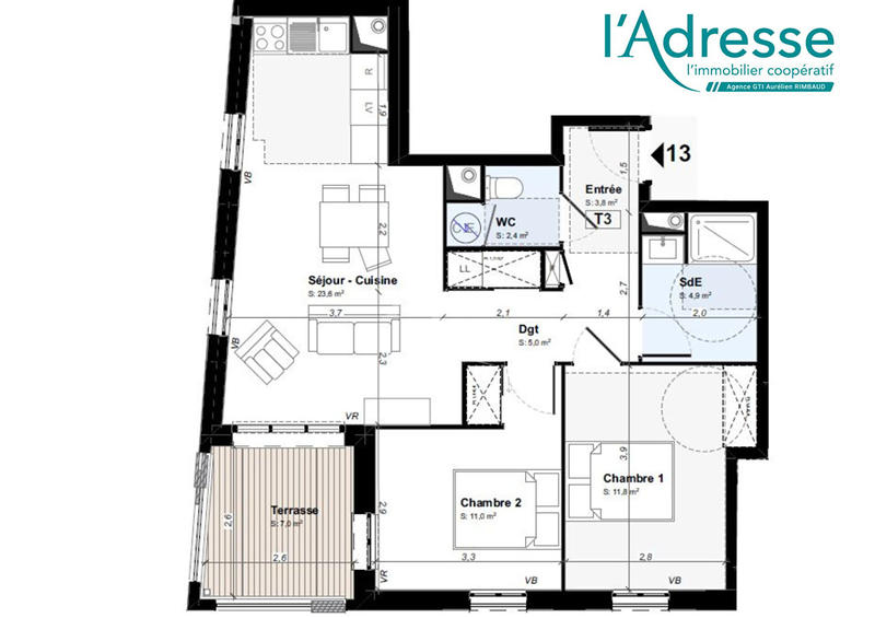 Appartement - 63 m² - 3 pièces