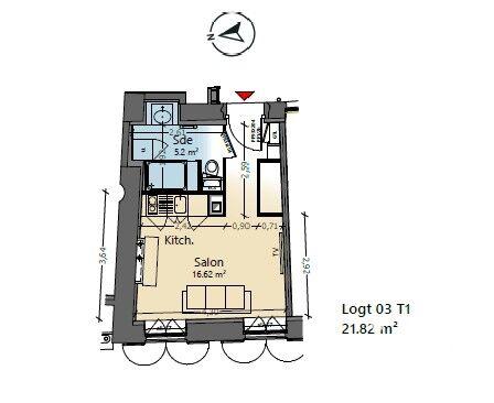 Appartement - 22 m² - 1 pièce