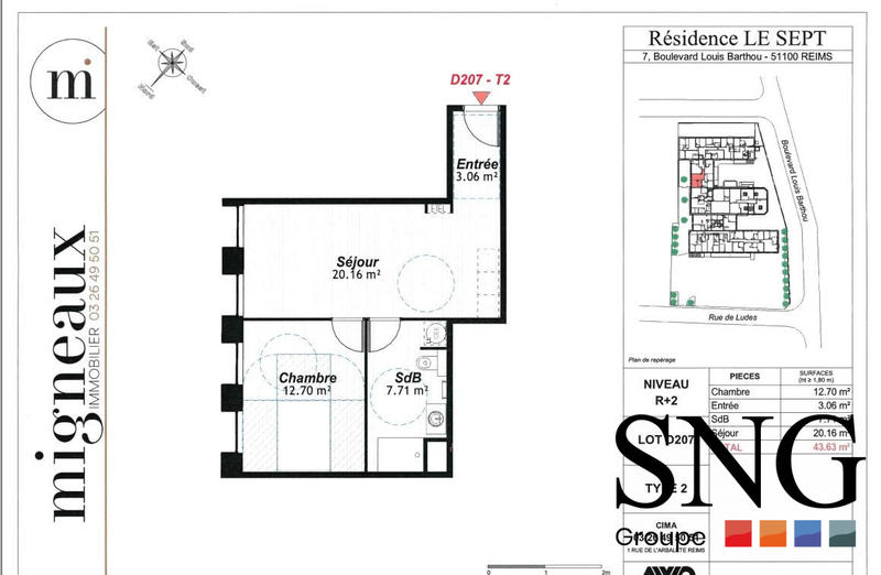 Appartement - 44 m² - 2 pièces
