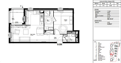 Appartement - 46 m² - 2 pièces