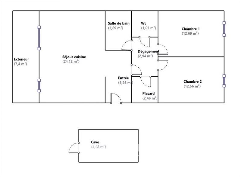 Appartement - 66 m² - 3 pièces