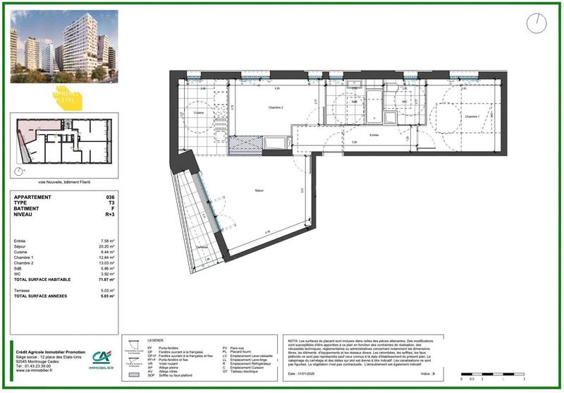 Appartement - 72 m² - 3 pièces