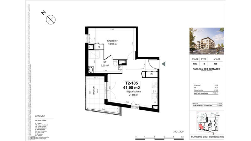 Appartement - 42 m² - 2 pièces