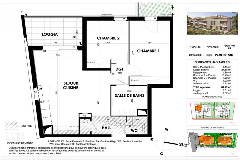 Appartement - 61 m² - 3 pièces
